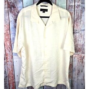 Greg Norman Mens XL Cream Textured‎ Short Sleeve Button Up Shirt Relaxed Fit